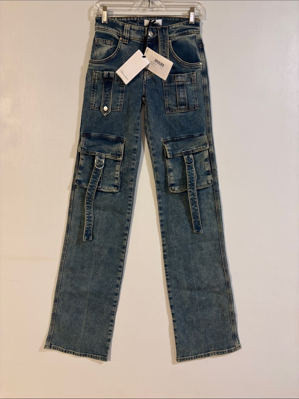 NWT Blumarine Women’s Dark Wash Cargo Denim Jeans - Blue 26x36